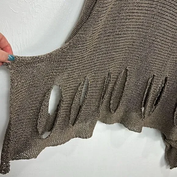 Cotton Blend Cutout Detail Taupe Relaxed Fit Pullover Sweater Size XL/XXL - Picture 8 of 8